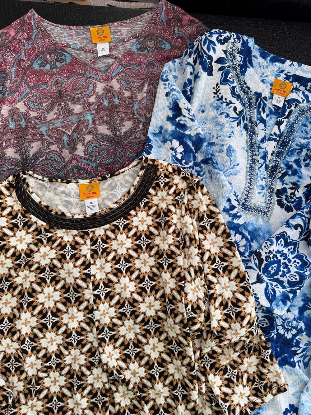 Ruby Rd. Assorted Printed Women Tops - Blue, Brown, Pink lot 2